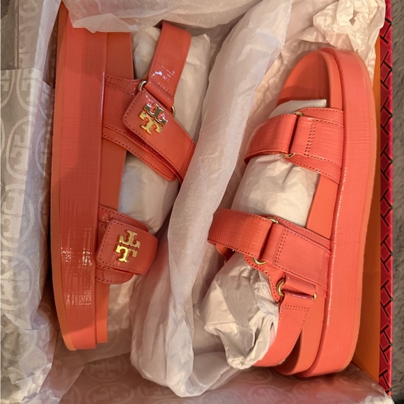 Tory Burch Shoes - Tory Burch Pink Sandals with Gold Logo